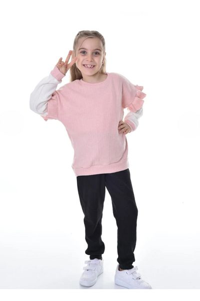 ruhaay Sleeve Ruffle Detail 100% Cotton Long Sleeve Girls Bottom Top Set