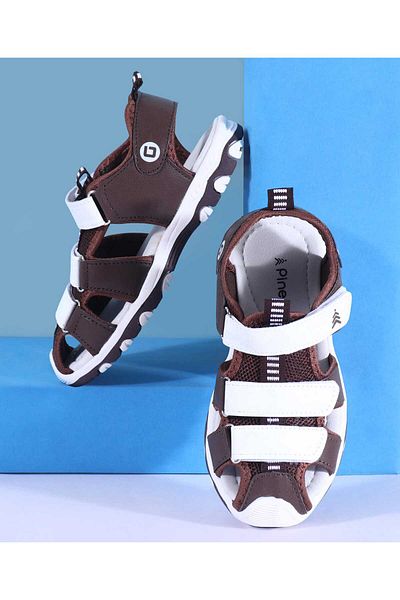 Pine kids Pine Kids Sandals with Velcro Closure & Colour Block Design - Brown & White
