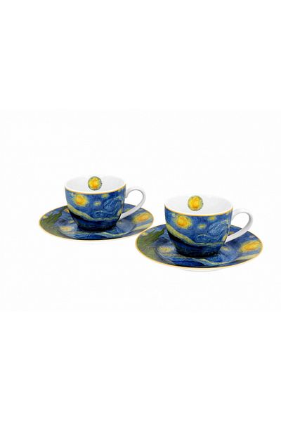 Duo Set of 2 Espresso Cups with Saucers, 110 ml, “Starry Night” by V. van Gogh – in Gift Box