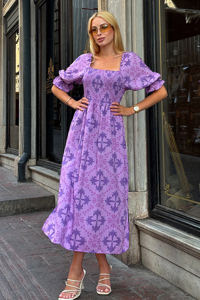 VAGGON Rochie de lungime midi cu model Gipeli cu guler pătrat