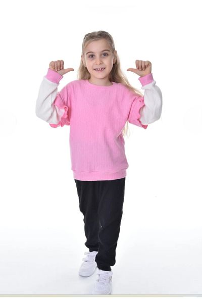 ruhaay Sleeve Ruffle Detail 100% Cotton Long Sleeve Girls Bottom Top Set