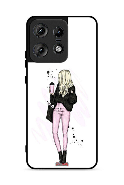 Tolwak غطاء حماية لهاتف موتورولا إيدج 50 برو 5G، صورة فتاة تحمل كوب قهوة