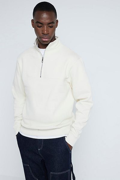 GIA - ART Men's Ecru Half Zip Sweatshirt 3 Thread Raised Oversize Cut Ask Chatgpt