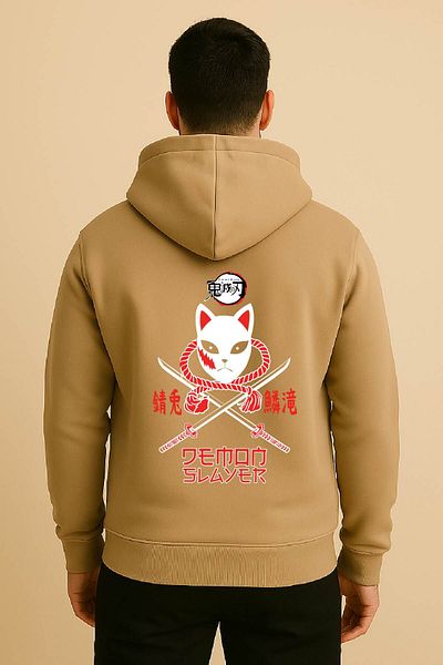 By Caspita Fashion Lenithra Demon Slayer Anime Back Printed Unisex Oversize Beige Hoodie