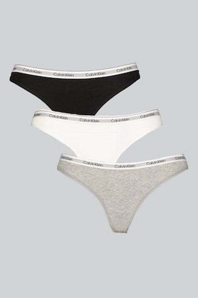 Calvin Klein - Set de chiloti tanga cu logo - 3 perechi, Alb, Negru, Gri melange, XS