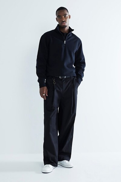 The Champ Clothing Ανδρικό φούτερ με μισό φερμουάρ Navy Blue με 3 κλωστές με ριχτάρι Oversize