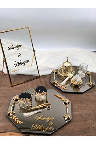 Desenor Concept Metal İsimlikli Söz Tepsisi Nişan Tepsisi Yüzük Tepsisi Kız I...