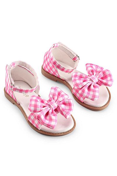 Babyoye Sandals with Velcro Closure & Bow Applique - White & Pink