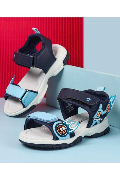 Cute Walk by Babyhug Cute Walk by Babyhug Velcro Closure Sandals with Basketball Design - Navy Blue