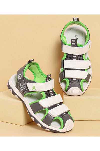 Pine kids Pine Kids Sandals with Velcro Closure & Colour Block Design - Grey & Off White