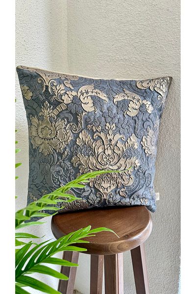 Decamor home غطاء وسادة لغرفة المعيشة باللون الأزرق النيلي الذهبي 1 قطعة