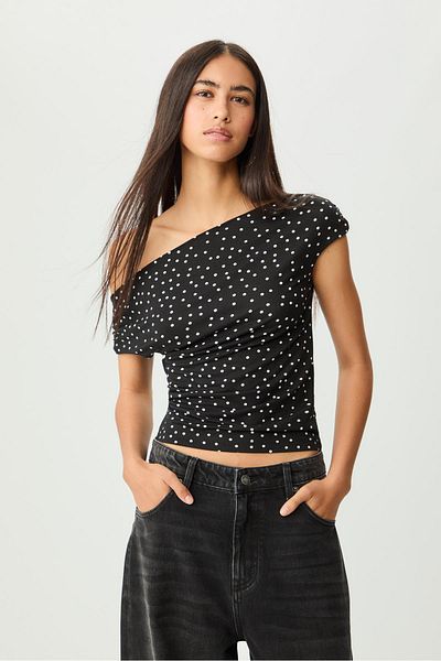 Stradivarius Asymmetric polka dot t-shirt