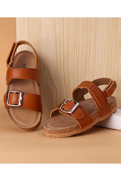 Babyoye Solid Sandals with Velcro Closure - Brown