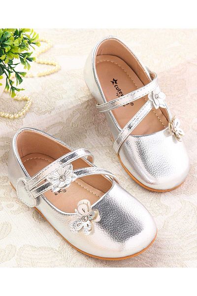 Cute Walk by Babyhug Cute Walk by Babyhug Velcro Closure Ballerina with Floral Applique - Silver