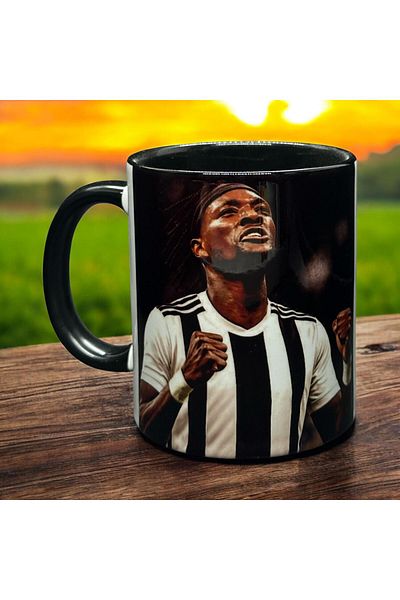Marblestone Black and White Football Player Themed Trophy Cup with Black Handle – Special Design for Fans!