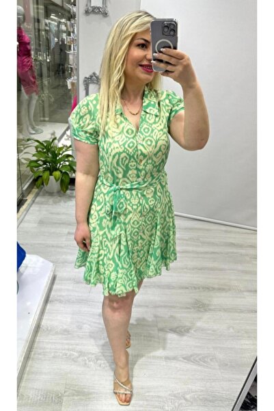 MODA Πράσινο της μέντας, φόρεμα πουκάμισο με δέσιμο στο τελείωμα της φούστας ...