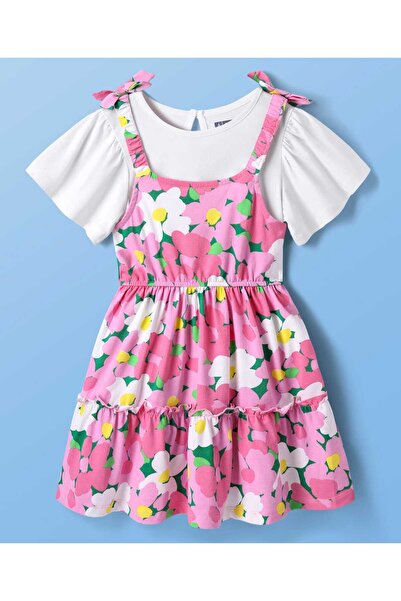 Pine kids Pine Kids Cotton Floral Printed Tiered Frock with Inner Tee - Pink ...