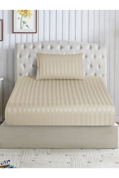 Donetella Striped Fitted Sheet Set 90x200 cm Single – 1 Fitted Sheet + 1 Pillowcases, 30cm Deep