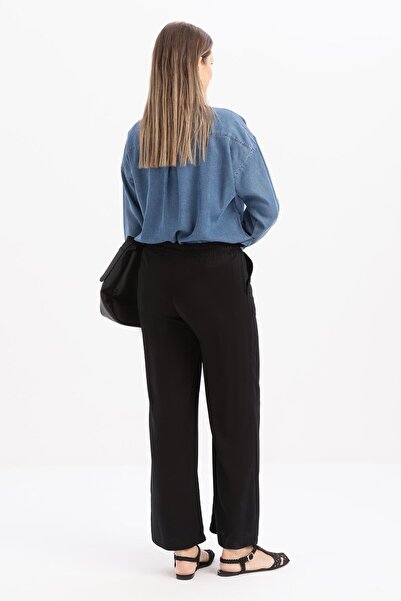 ALLDAY Black-Elastic Waist Denim Trousers
