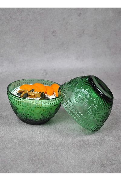 Qualitev 2 Pieces Emerald Green Glass Bowl Soup Presentation Breakfast Porridge Bowl-Phoenix