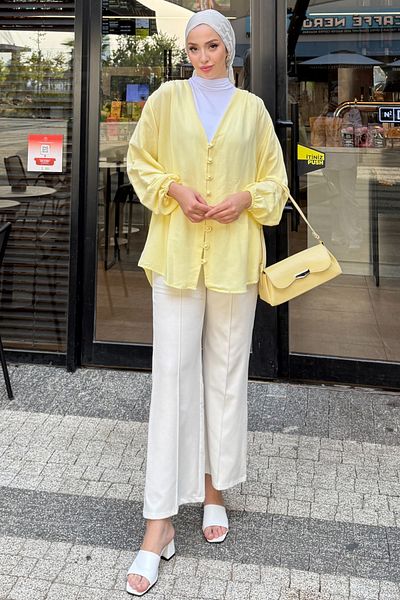 Tesettür Diyarı Kimono din in galben unt Lena - Mărime standard (compatibil 38-42)