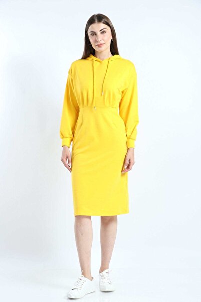 mica Solid Long Sleeve Hooded Midi Dress