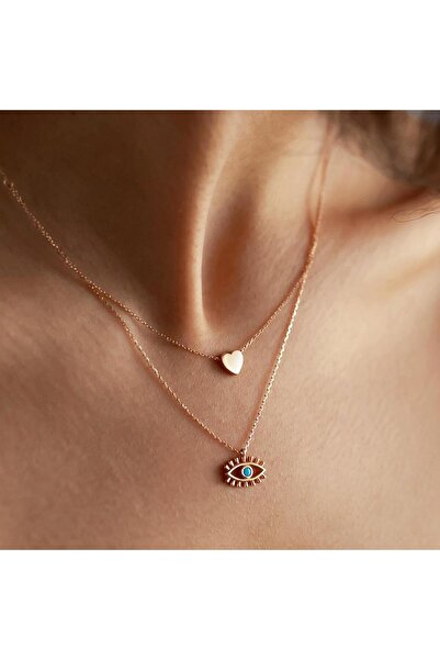 Cherry by Özkonak Kalpli Kirpikli İkili Kolye