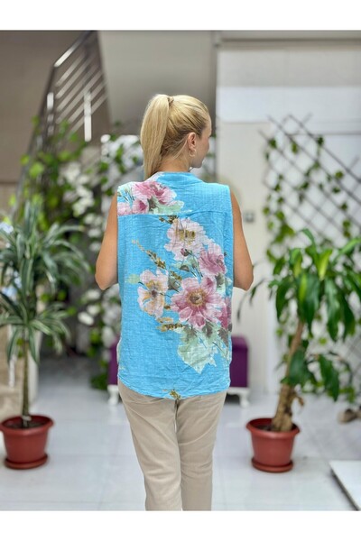 Punta Otantik LS8819A Αμάνικη βαμβακερή ιταλική μπλούζα με μπλε τσέπες