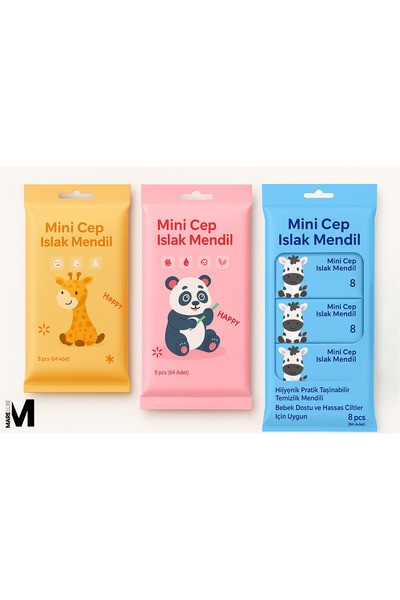 Mareluxe Mini Cep Islak Mendil 64 Yaprak (8 Paket) |Hijyenik Pratik Taşınabil...