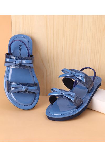 Babyoye Sandals with Back Strap Closure & Bow Applique - Blue