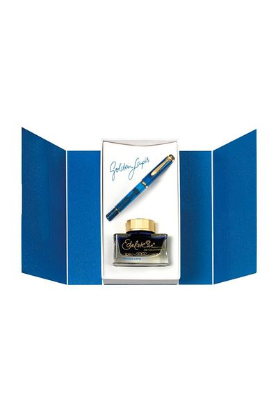 Pelikan Stilou clasic M200 F, placat cu aur, corp cu lapislazuli aurii și sticlă de cerneală cu lapislazuli aurii de 50 ml