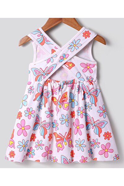 Bonfino 100% Cotton Knit Sleeveless Dress with Floral & Butterfly Print - Multicolor
