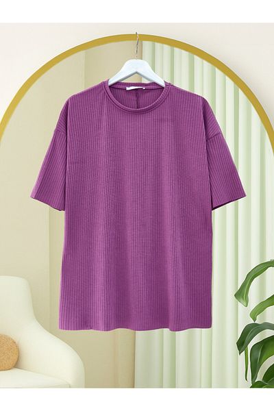 Modamorfo Tricou cu decolteu crew cu fante - violet