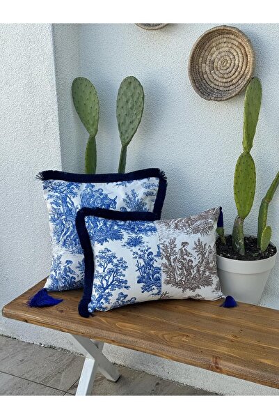 ref crea Toile De Jouy Throw Pillow Cover Blue - Brown