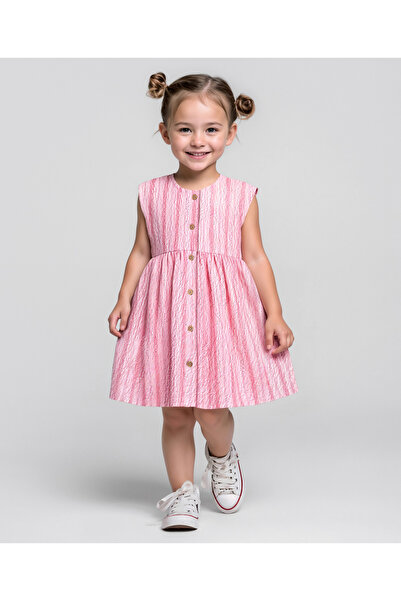 Bonfino Textured Button-Front Dress - Pink