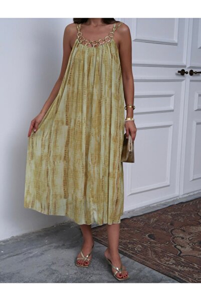 Miss Prova Halka Aksesuar Detaylı Askılı Desenli Yazlık Elbise MISSELB3617