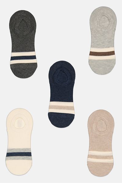 Algspar Men 5 Pairs Stripe Non Terry Invivisible Socks, Multicolor