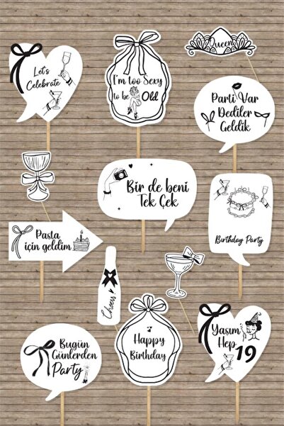 PEKSHOP Siyah Zarif Fiyonklar Doğum Günü Konuşma Balonları Seti Pankartları