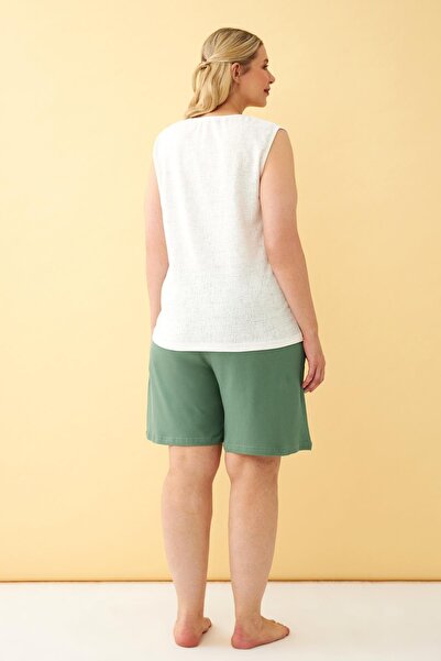 Akbeniz Γυναικείο Πράσινο Άνετο Σορτς Μεγάλου Μεγέθους με Τσέπες