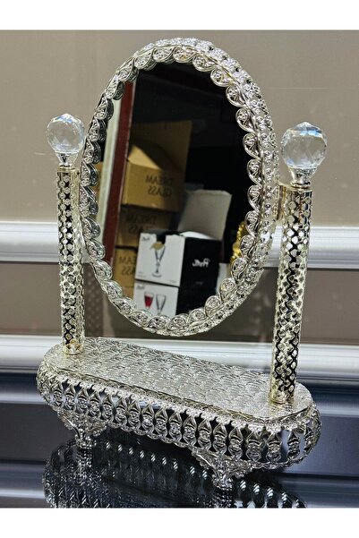 EVRA Gümüş Kristalli Taşlı Telkareli Desenli Ayaklı Lüx Ayna lkm-246