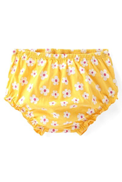 Babyhug Cotton Knit Frill Sleeves Frock with Bloomer Floral Print & Frill Detailing - Yellow