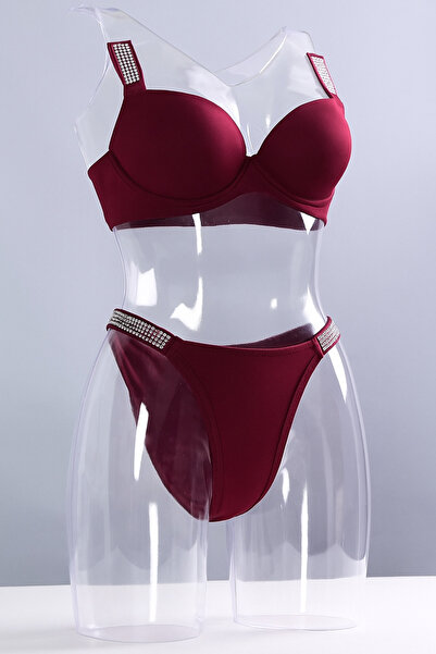Stil Lins Bordo taşlı Sütyen takımı