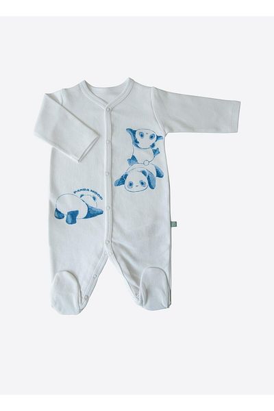 kitikate Organic Panda Mood 3-Piece Booties Jumpsuit Blue