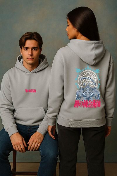 By Caspita Fashion Lenithra Fullmetal Alchemist Brotherhood Alphonse Back Printed Unisex Oversize Gray Hoodie