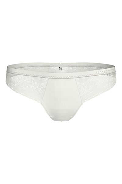 Tommy Hilfiger - Chiloți tanga cu inserții de dantelă, albi, mărime M