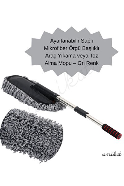 UNIKAT Mikrofiber Örgü Başlıklı Araç Yıkama ve Toz Alma Mopu – Gri Renk