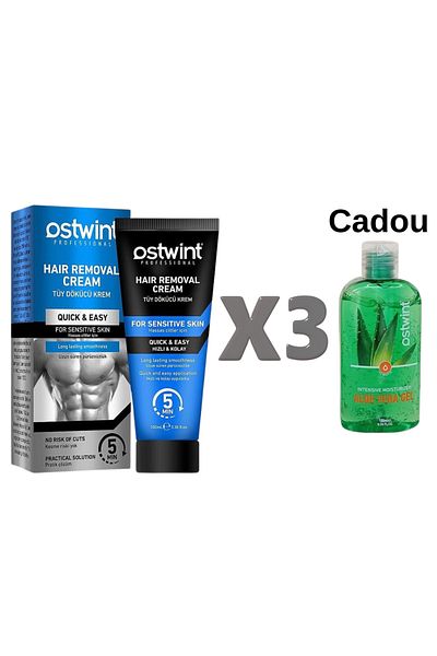 Ostwint Set of 3 Hair Removal Creams for Sensitive Skin - 100ml (men) + Gift Aloe Vera Gel 50ml