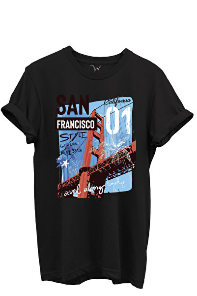 WİDİ تي شيرت سان فرانسيسكو كاليفورنيا مكتوب عليه Golden Gate Bridge مطبوع 100% قطن عادي مناسب للجنسين