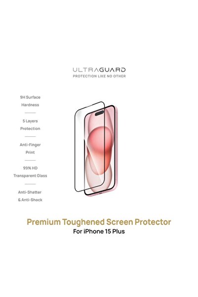 ULTRAGUARD واقي شاشة مقوى عالي الجودة لهاتف iPhone 15 Plus