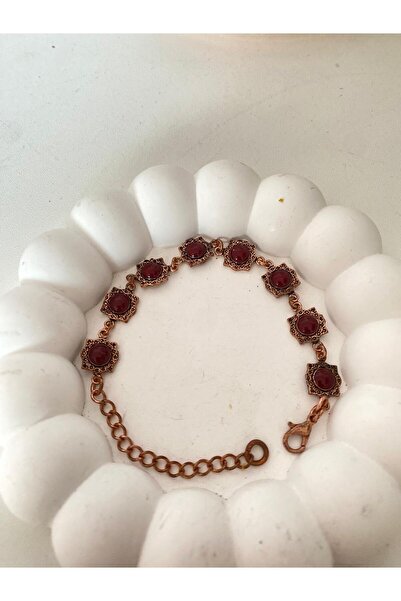 PARLA BAKIR Kırmızı Taşlı Bakır Bileklik